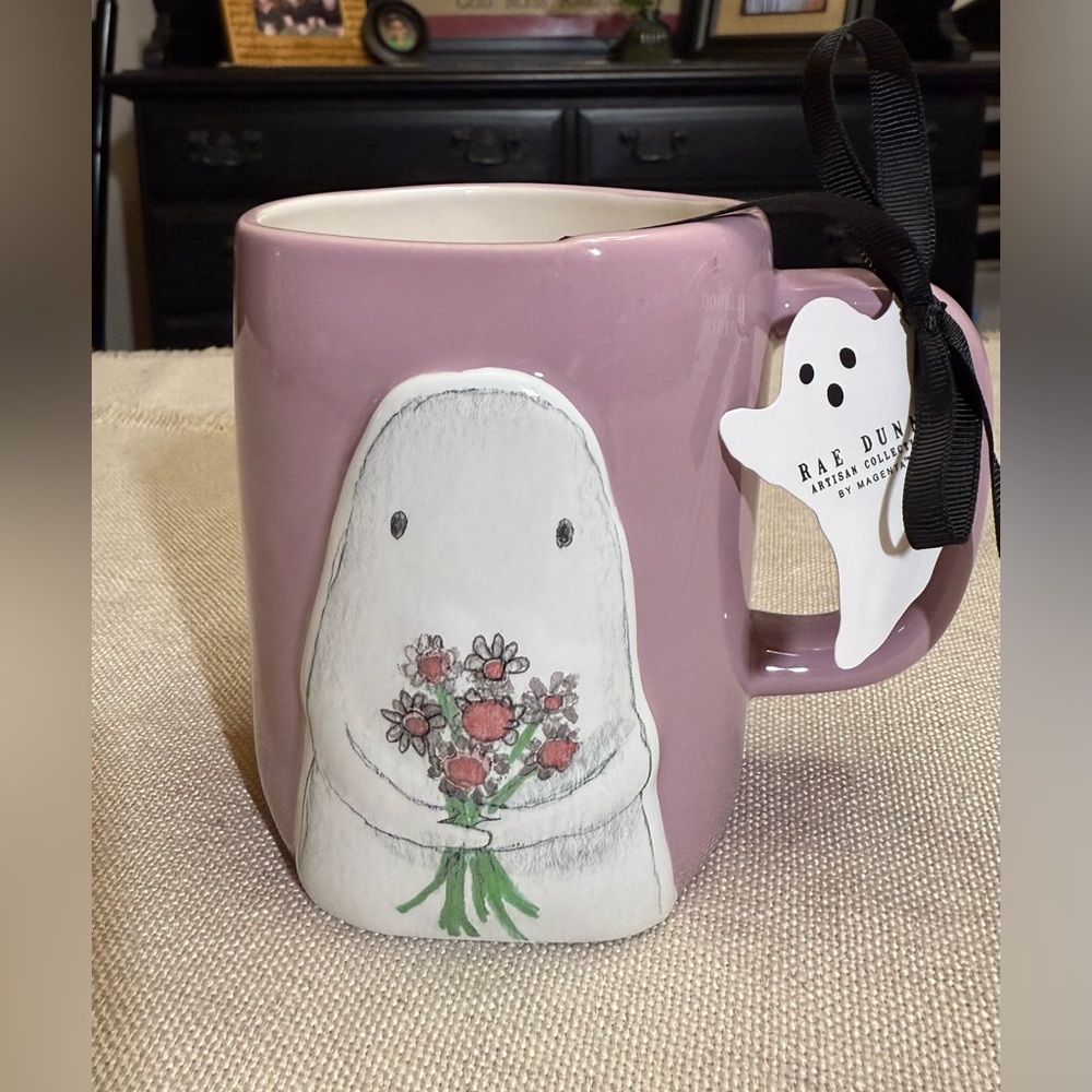 HEY BOO Rae Dunn GHOST With Bouquet HALLOWEEN Mug